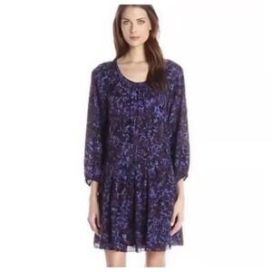 Rebecca Taylor Silk Blue and‎ Purple Long Sleeve Mini Dress Size 4
